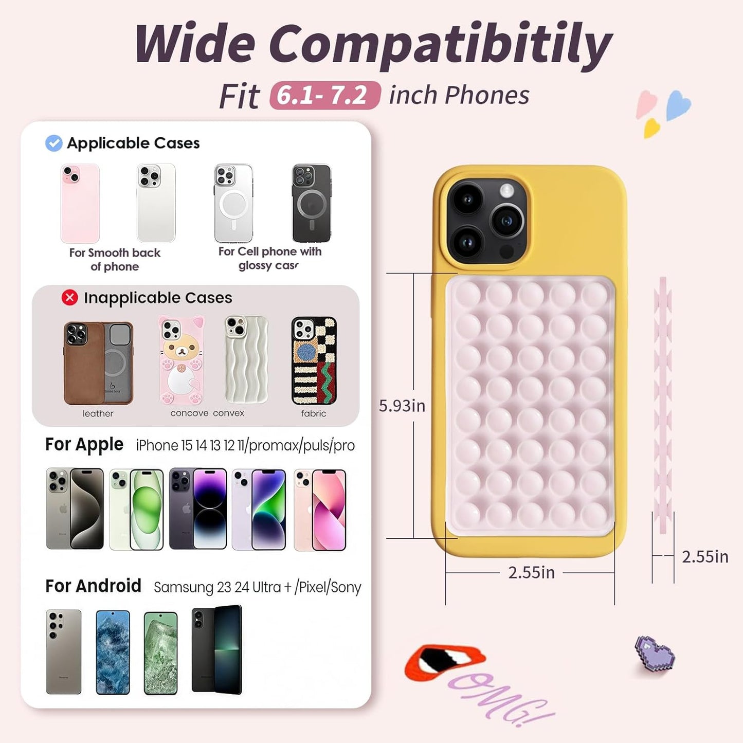 (2 Pack) Silicone Suction Cup Phone Case Mount Double Sided, Sticky Phone Grip w