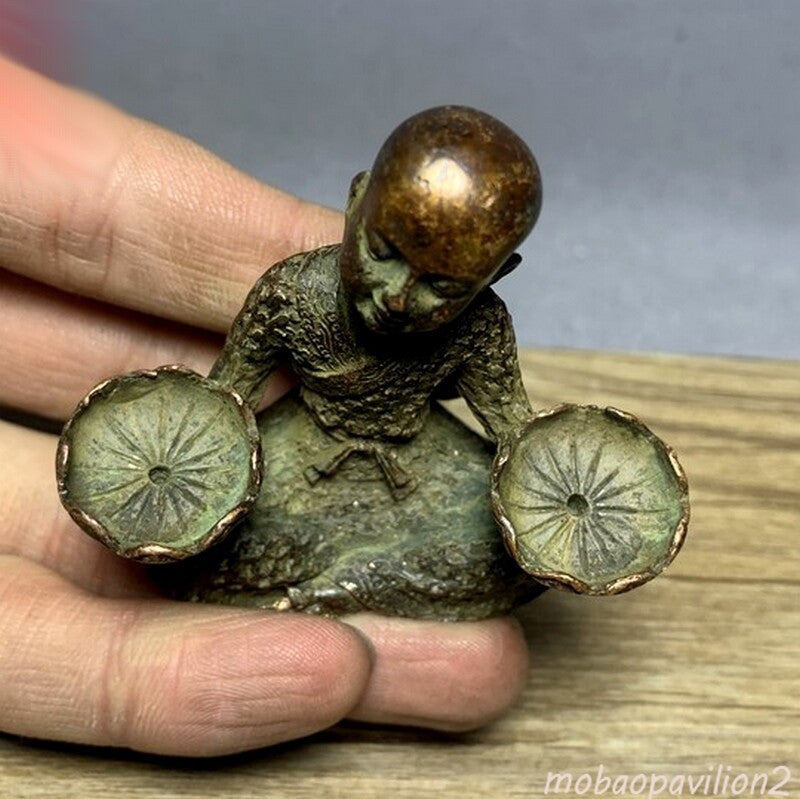 1.9" Brass Monk Incense Burner Conical Holder Lotus Buddhist Statue Home Design