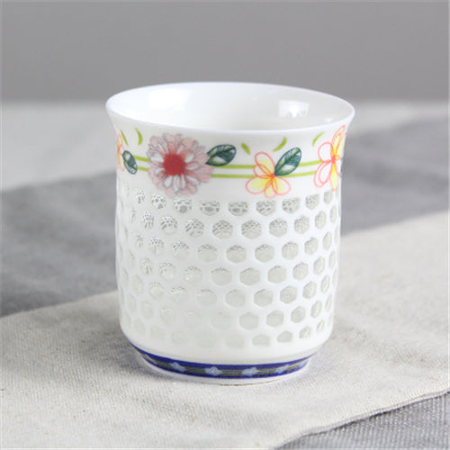 100ml Ceramic Tea Cup Blue White Cup For Coffee/tea Floral Hollow-out Design Cup