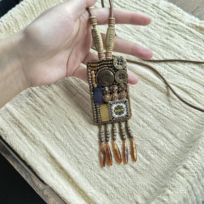 Bohemian Ethnic Necklace 2Pcs Shell Tassel Vintage Layered Sweater Chain