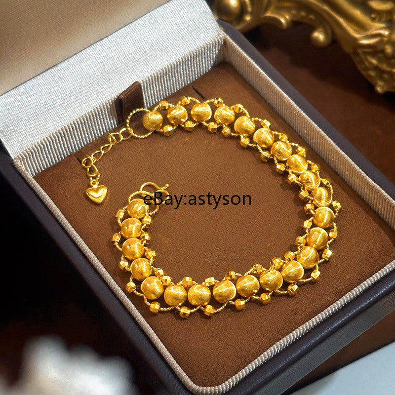 Sparkling Cat Eyes Good Luck 24K Gilding Yellow Gold Plated Bracelet Jewelry