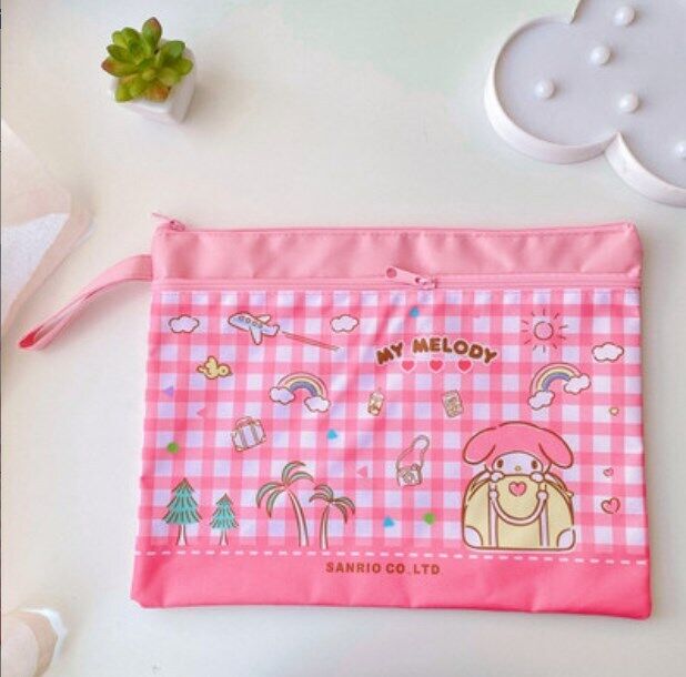 Cute Cartoon File Bag, Canvas A4 Double-Layer Tutoring Bag, Information Bag
