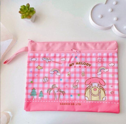 Cute Cartoon File Bag, Canvas A4 Double-Layer Tutoring Bag, Information Bag