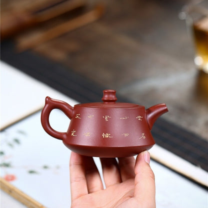 Tea Pot Handmade Carved Flower Design Real Yixing Zisha Dahongpao Clay Pot Mark