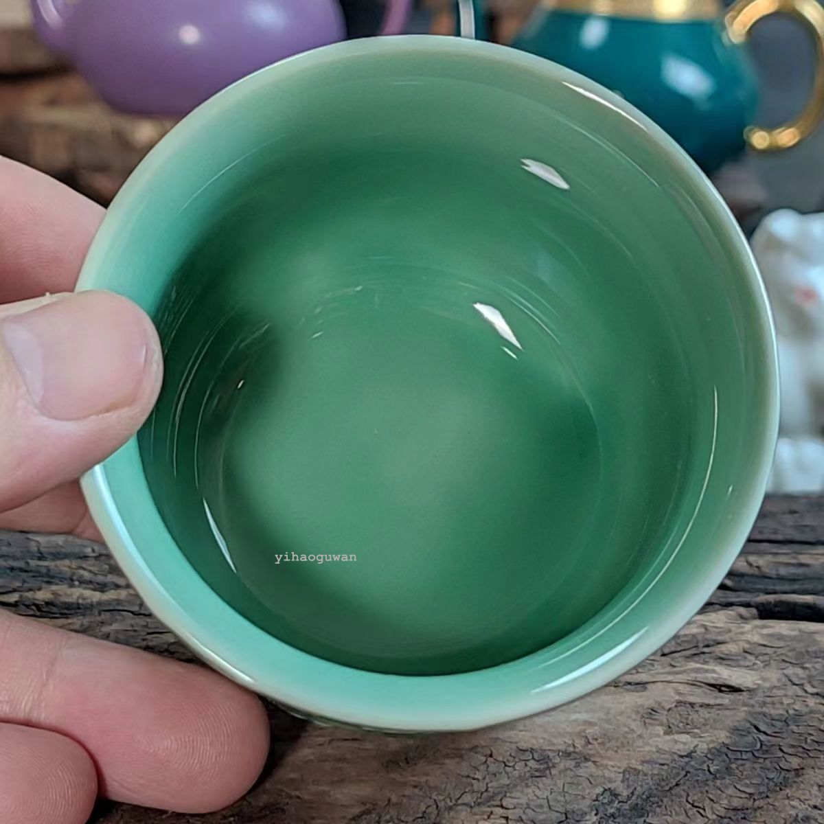 125ML ！！！Chinese antique green glazed dragon patterned master tea cup