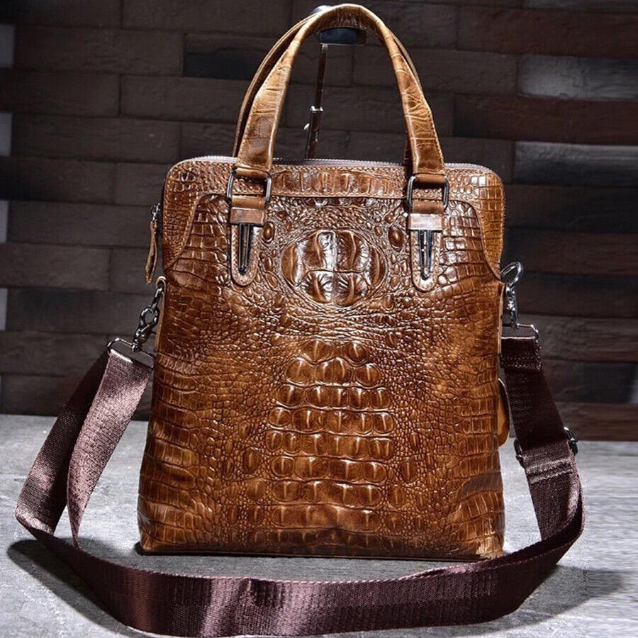 100% Genuine Leather Men's Business Handbags Crocodile Crossbody Shoulder Bags