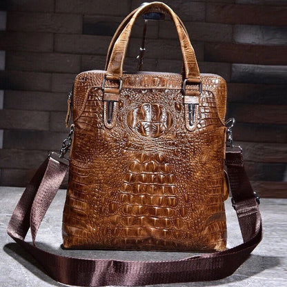 100% Genuine Leather Men's Business Handbags Crocodile Crossbody Shoulder Bags