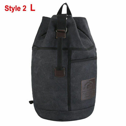 Tactical Bucket Canvas Backpack Letter Bag Outdoor Travel Climbing Round Pack L