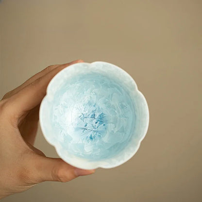 Crystal Glazed Flower Mouth Teacup Handmade Tea Bowl Water Jug Tea-tasting Cup