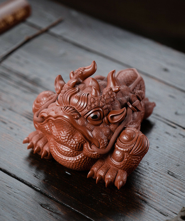 Chinese Yixing Handmade Zisha DaHongPao Clay HaoChan tea Pet decoration toad