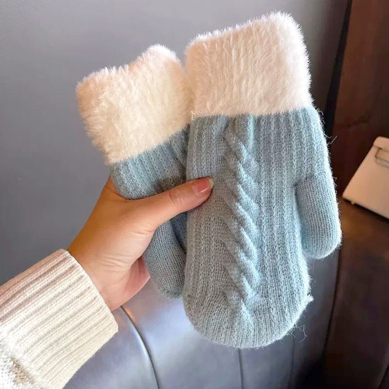 Women Winter Warm Gloves Cashmere 1 Pair Soft Thickening Knit Full Finger Mitten