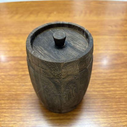 Vintage Wooden Barrel Jar 13.5×9cm 2Pcs Tea/Spice Canister Minor Defects
