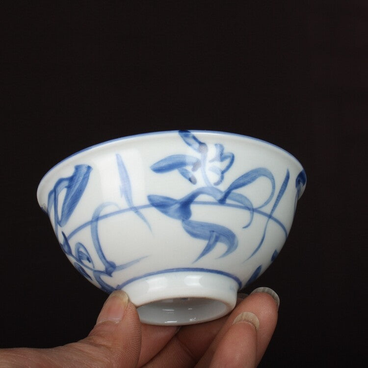 3.3" Collection Chinese Qing Blue-and-white Porcelain Folk Kiln Lines Cup 2