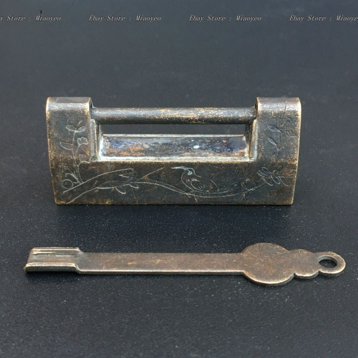 Antique Qing Dynasty Copper Padlock 2.01" Vintage Chinese Chest Lock Wooden Box