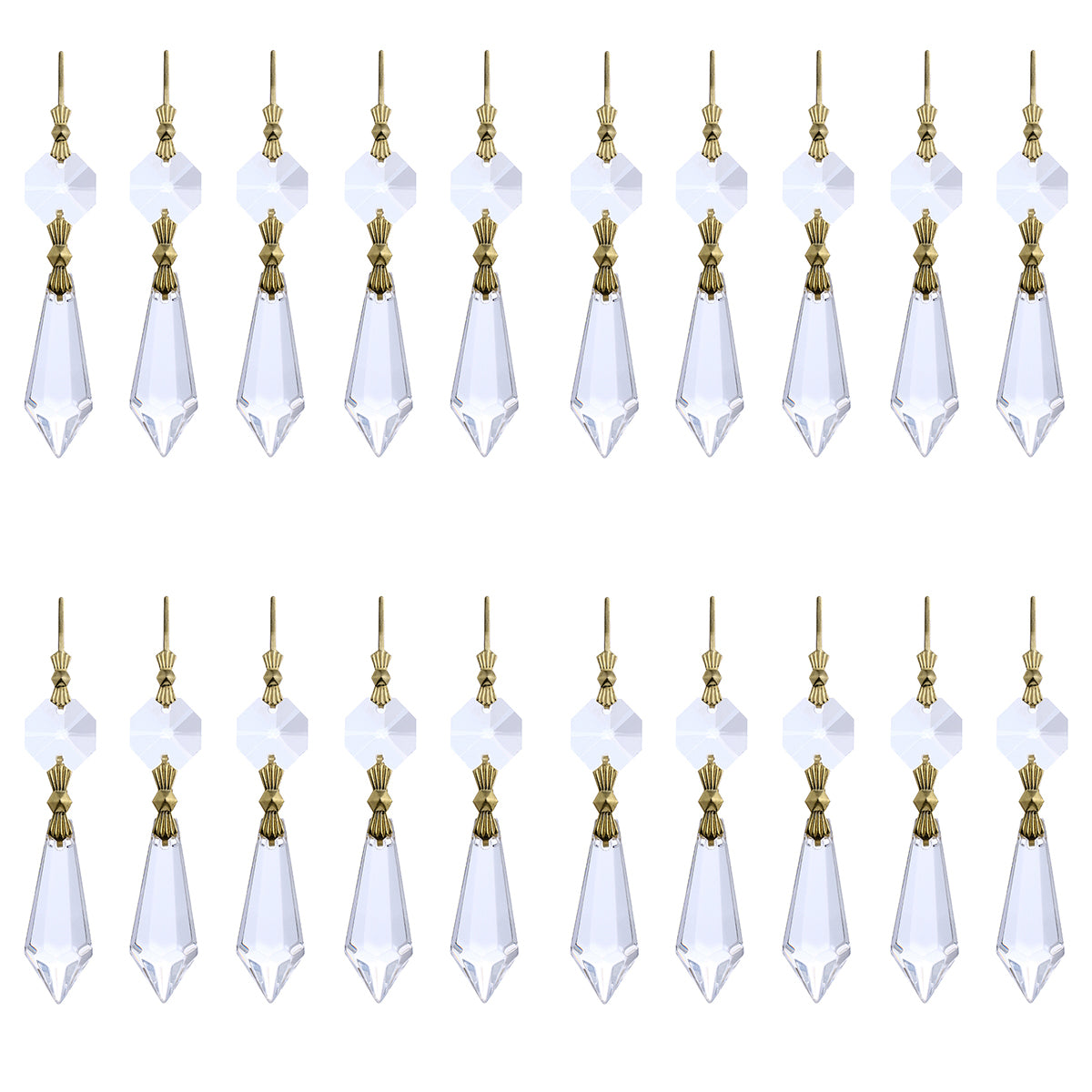 50 Gold Hook Hanging Drop Pendant Clear Chandelier Crystal Lamp Prisms Part 38mm