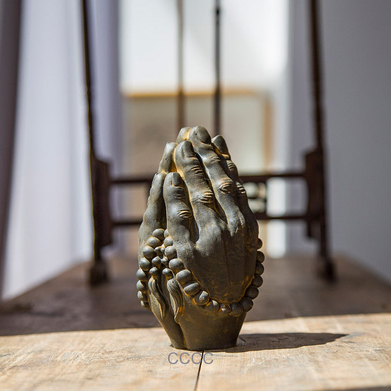 Pristine Iron Cast Buddha Hand Statue Amitabha Meditation Zen Altar Sculpture -