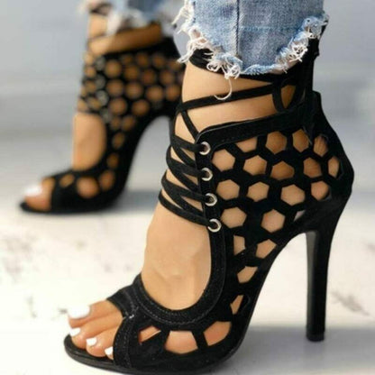 Women Summer High Heels Sandals Peep Toe Hollow-out Stilettos Party Pumps Shoes