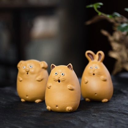 Yixing Purple Clay Tea Pet Cute Cat Zisha Chinese Zodiac Rabbit Pig Tea Pet