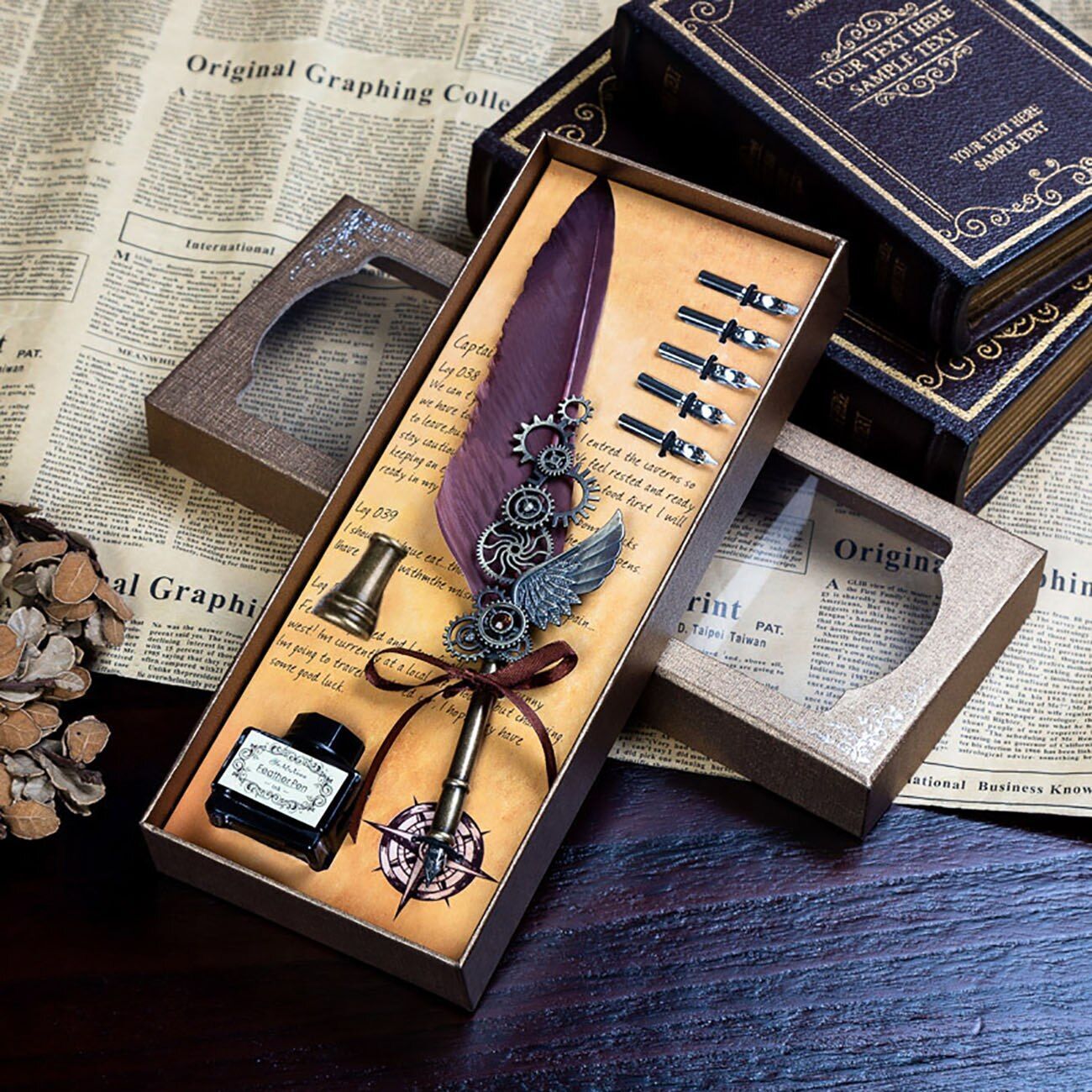 Wax Stamps Seal Feather Dip Quill Ink Gift Calligraphy Sealing Kits 2 3 Pen Sets