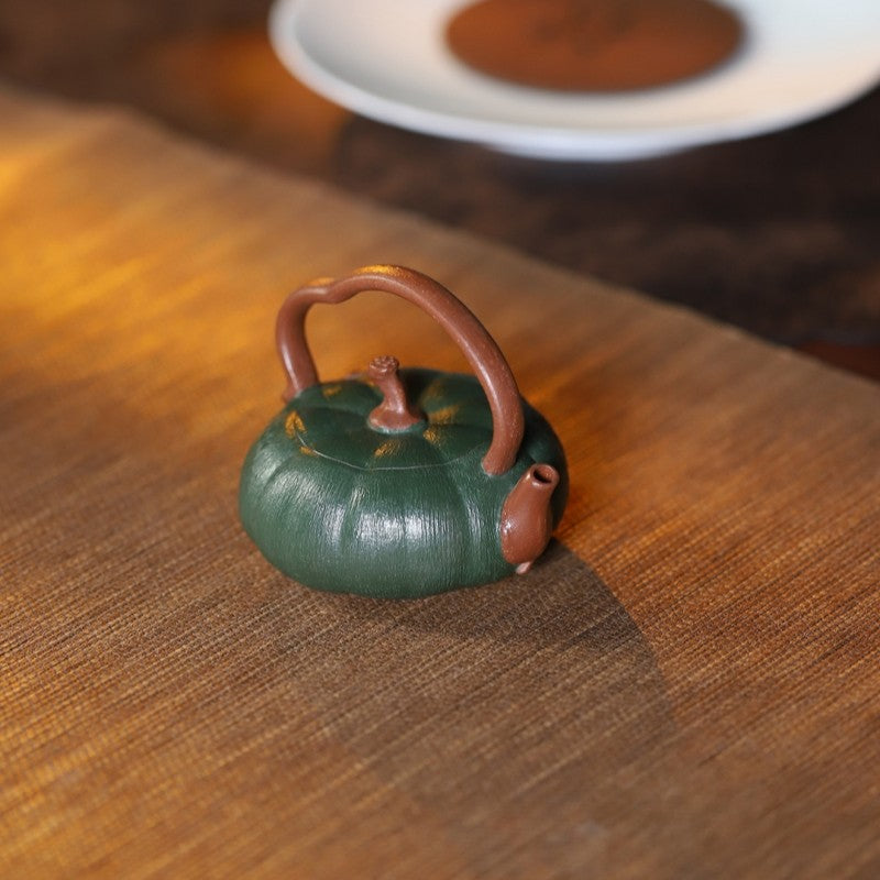 Yixing Pure Handmade Tea Pot 100ml Mimetic Style Slip Coating Overhead Handle