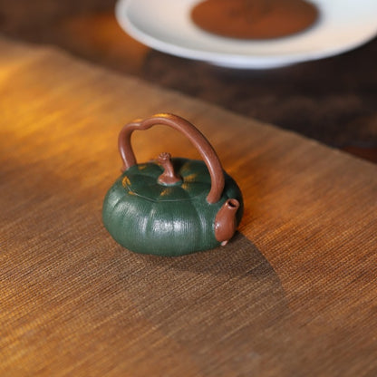 Yixing Pure Handmade Tea Pot 100ml Mimetic Style Slip Coating Overhead Handle