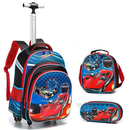 Children 3pcs Boys Schoolbag set with Wheels Trolley Bag School Backpack