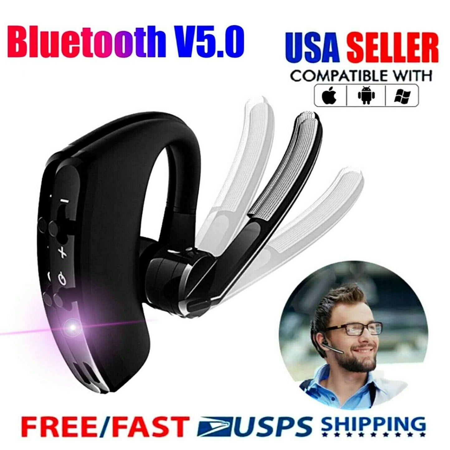 Bluetooth Earpiece Wireless Headset Driving Trucker Earbuds Noise Cancelling US