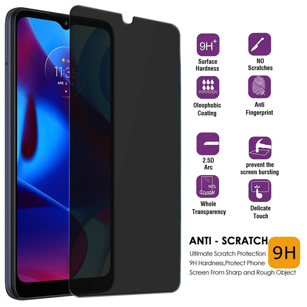 For Motorola Moto G Pure (2021) Privacy Tempered Glass Anti-Spy Screen Protector