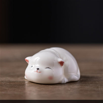 Ceramic White Cat Tea Pet Ornament 5.5cm Kung Fu Tea Tray Decor Tea Ceremony