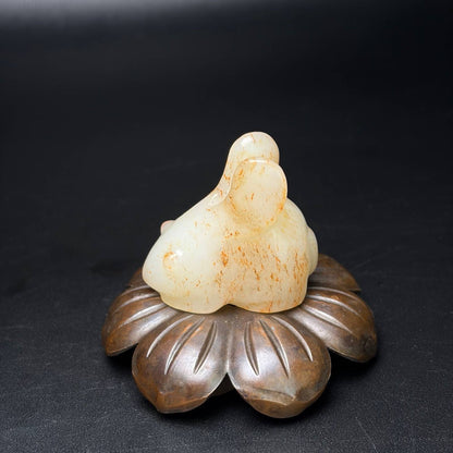 Certified Natural Hetian Jade Hand-carved Exquisite Rabbit Statues 31341
