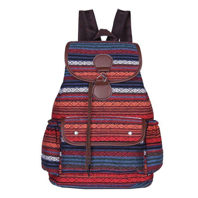 Striped Canvas Double Shoulders Large Backpacks Retro Bag 40*30*150 CM Polyester