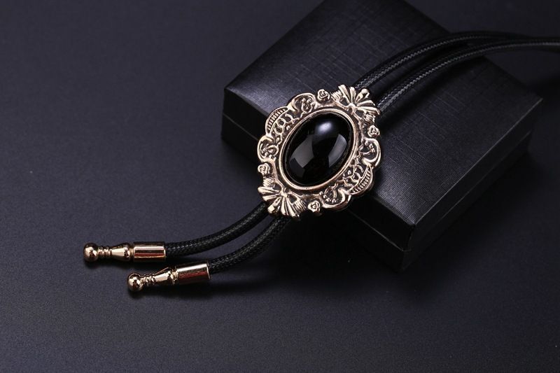 Men Bolo Tie Polyester Semi Precious Stone Pendant Suit Shirt Collar Accessories