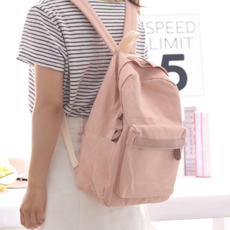 Small/Big Canvas Backpack Solid Color School Schoolbag Traveling Shoulder Bags