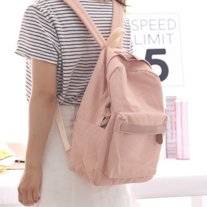 Small/Big Canvas Backpack Solid Color School Schoolbag Traveling Shoulder Bags