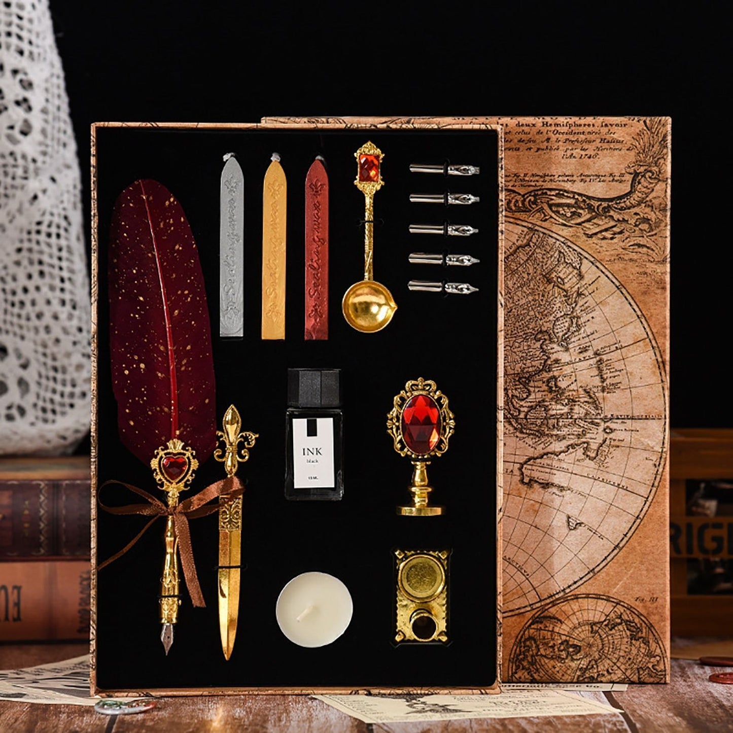 Wax Stamps Seal Feather Dip Quill Ink Gift Calligraphy Sealing Kits 2 3 Pen Sets