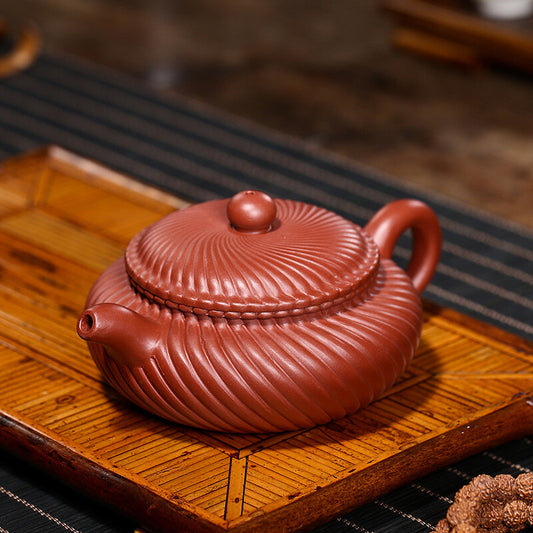 China Yixing Zisha Pottery Clovershrub Clay Handmade 230cc Tendon Grain Teapot