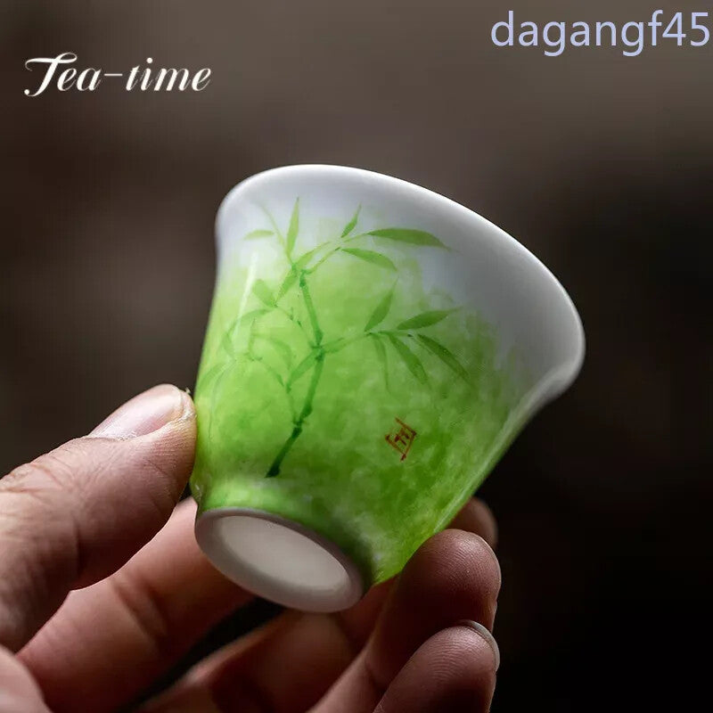 50ml Creative Grass Green Galze Ceramic Teacup Hand-painted Bamboo Master Cup