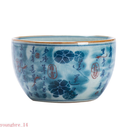 Blue White Antique Old Clay Kungfu Tea Master Cup Ceramic Fengshui Cylinder Cup