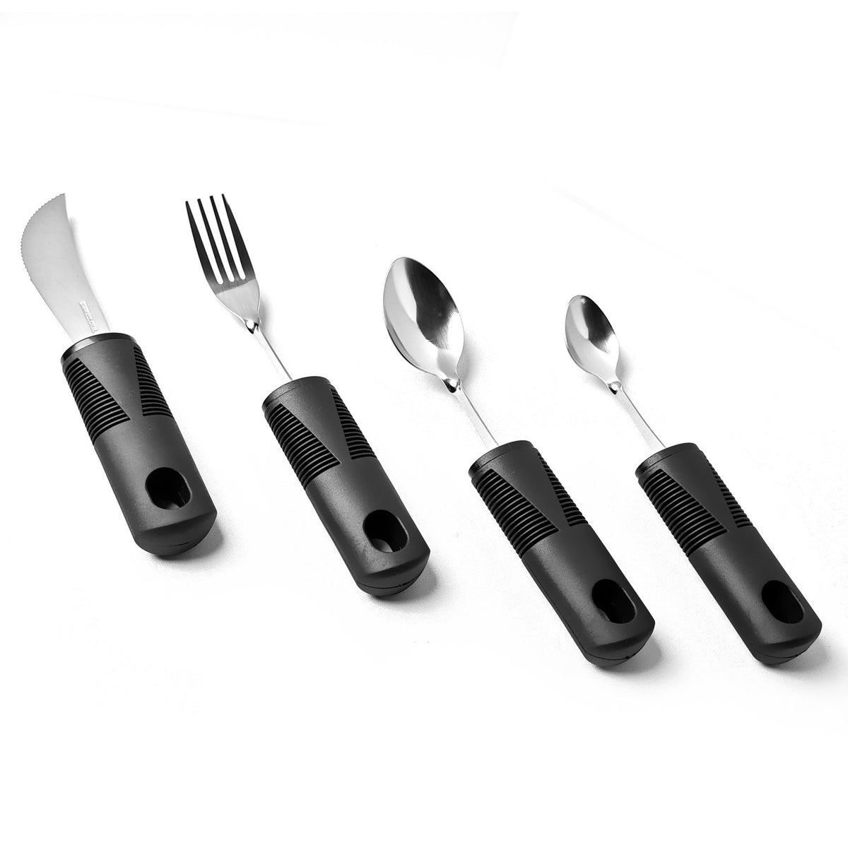 Adaptive Cutlery Set 4-Piece with Widened Non-Slip Handles for Hand Tremors