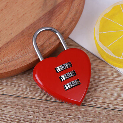 Cute Red Heart Pattern Shape 3Digit Dial Metal Code Number Baggage LocY-ca