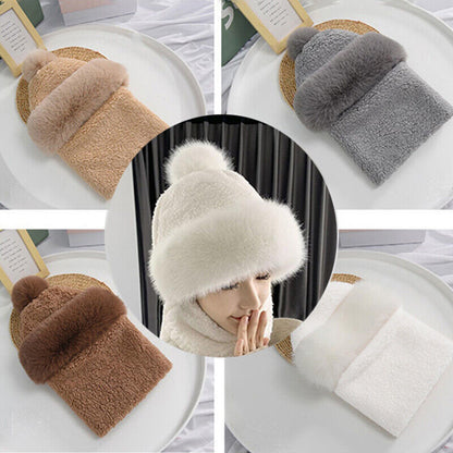 Women Warm Plush Velvet Hats Hooded Thick Scarf Caps Neck Warmer Pullovers Hat