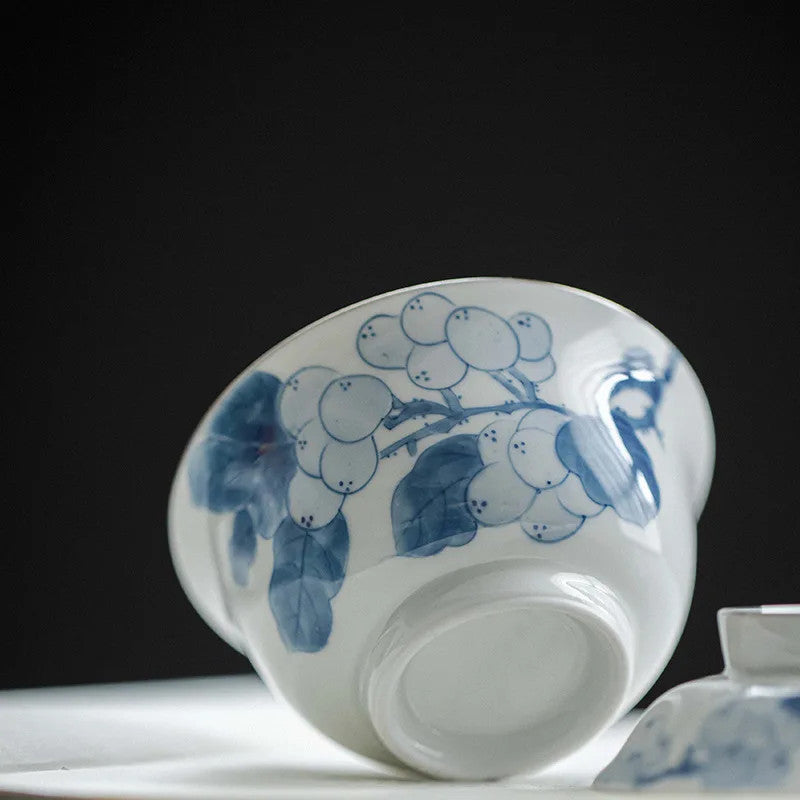 90ml Blue and White Porcelain Handpainted Tea Bowl Master Cup Kung Fu Teaware