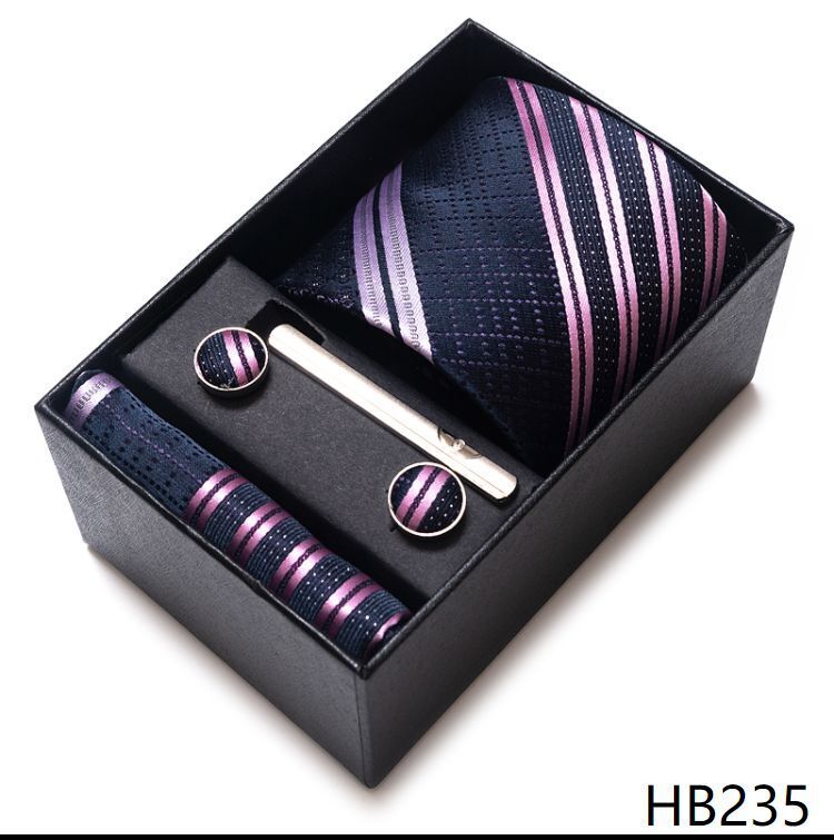 Men Neckties 5Pcs Business Ties Hanky Cufflink Set Clips Corbatas Gift Box 7.5cm