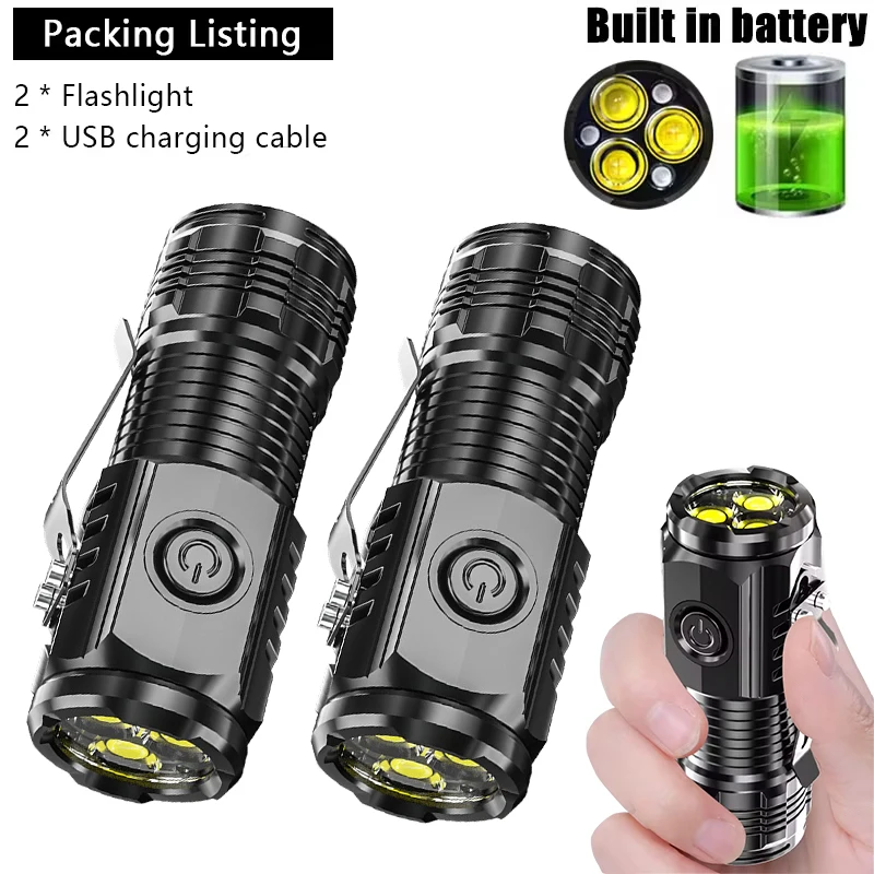 2PCS Three-Eyed Mini Flashlight Flash Super Power Waterproof Outdoor Travel