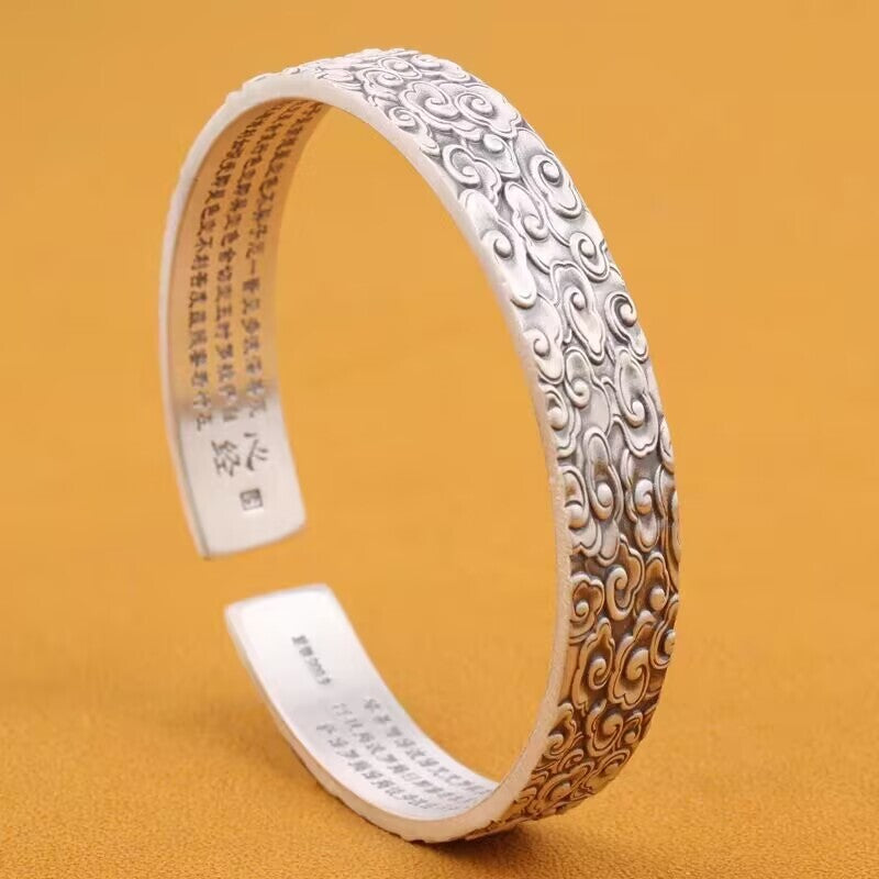 Buddhism Silver Women Heart Sutra Bracelet Men Bangle Unisex Lucky Bracelet
