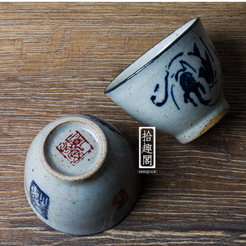 65ml Vintage Chinese Tai Chi Pottery Cups Beautiful Wine Tea Cup
