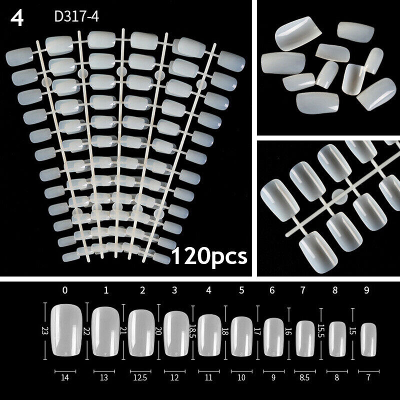 Fake Nails Transparent Nails Extension Short Square Nails 120PCS/Bag Natural DIY