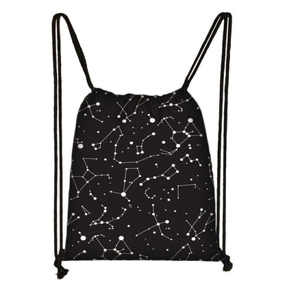 Zodiac Sign Purse Backpack Galaxy Drawstring Bag Rucksack Storage Bag Travelling