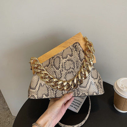 Triangle Synthetic Leather Crossbody Bag Handbag Thick Chain Purse 22*26*10 CM