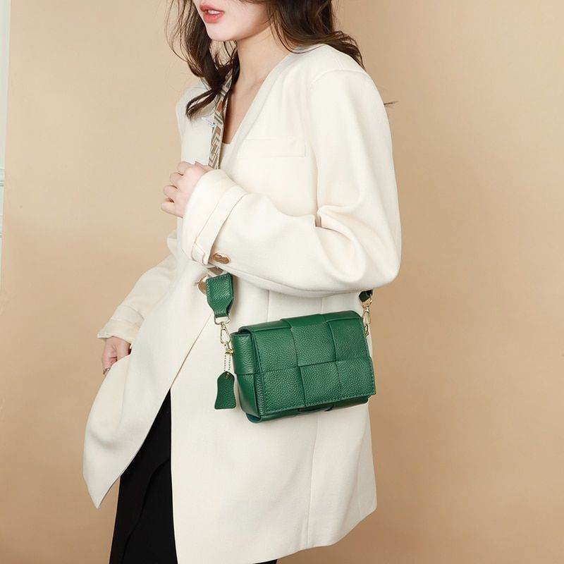 Shoulder Bag Leather Woven Crossbody Bags Wide Straps Messenger Bag Fashion 1 PC